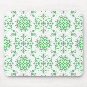 Alfombrilla De Ratón Verde Menta y Blanco Patrón de Estilo Damask Flora