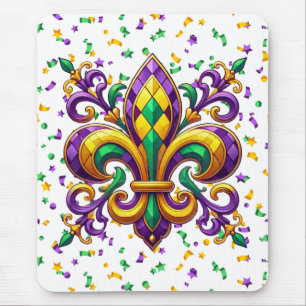 Alfombrilla De Ratón Verde morado Mardi Gras fleur de lis
