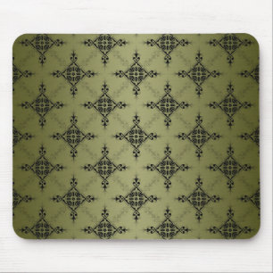 Alfombrilla De Ratón Verde Oliva y Patrón de Damasco Negro