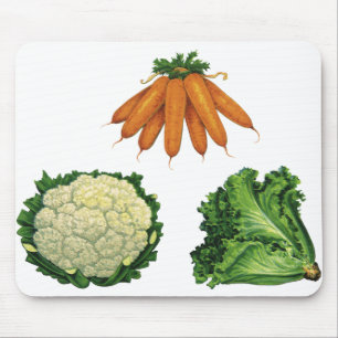 Alfombrilla De Ratón Verduras antiguas; Zanahorias, Coliflor, Lechuga