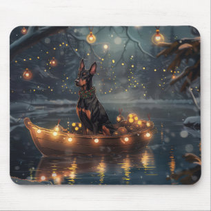 Alfombrilla De Ratón Viaje Festivo de Navidad de Doberman