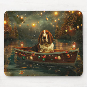 Alfombrilla De Ratón Viaje Festivo de Navidad del Basset Hound