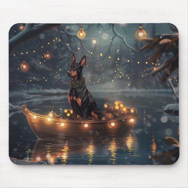 Alfombrilla De Ratón Viaje festivo de Navidades Doberman (Frente)