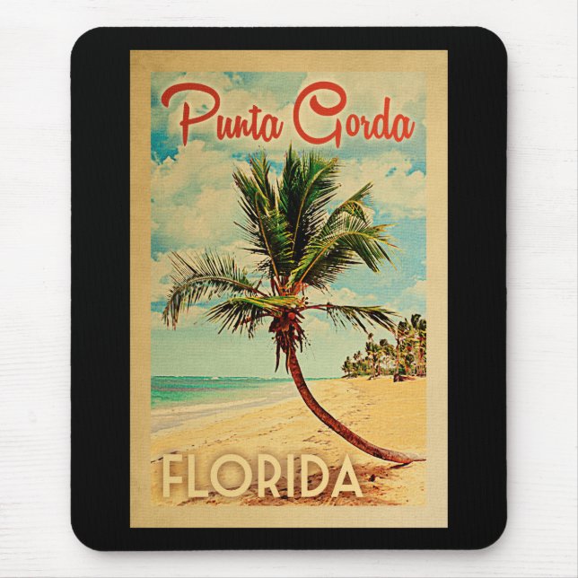 Alfombrilla De Ratón Viaje Vintage de Punta Gorda Florida Palm Tree Bea (Frente)