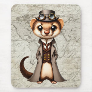 Alfombrilla De Ratón Viajero Mundial Hurón Victoriano Steampunk
