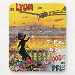 Alfombrilla De Ratón Viajes antiguos, aviones, exhibición aérea, Lyon,