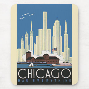 Alfombrilla De Ratón Viajes de Vintage Chicago Tiene Todo El Skyline De