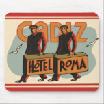 Alfombrilla De Ratón Viajes Vintage Bellhops Hotel Roma, Cádiz, España<br><div class="desc">Afiche de viaje europeo de ilustracion vintage o etiqueta de equipaje del Hotel Roma,  Cádiz,  España con dos torres cargando equipaje.</div>