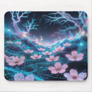 Alfombrilla De Ratón Vibes de neón cósmico Sakura rosada