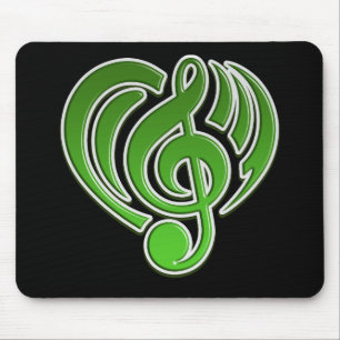 Alfombrilla De Ratón Vibraciones Amor Musical Corazón Verde Nota Musica