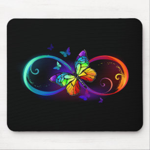 Alfombrilla De Ratón Vibrant infinity with rainbow butterfly on black
