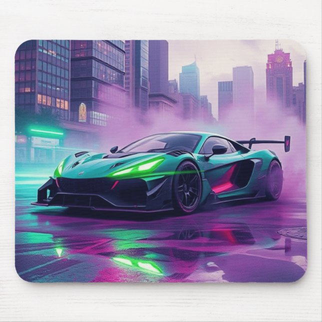 Alfombrilla De Ratón Vibrante Neon Hyper Car Mousepad (Frente)