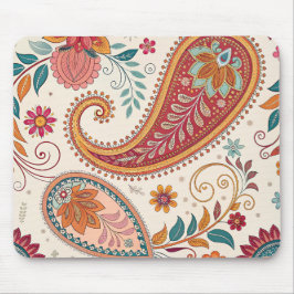 Alfombrilla De Ratón Vibrante patrón floral blanco Paisley Boho