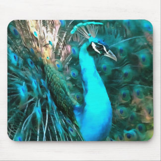Alfombrilla De Ratón Vibrante Pavo Real Azul Con Cola Avalada