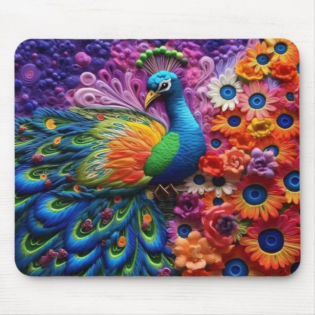 Alfombrilla De Ratón Vibrante Peacock 3D (Frente)
