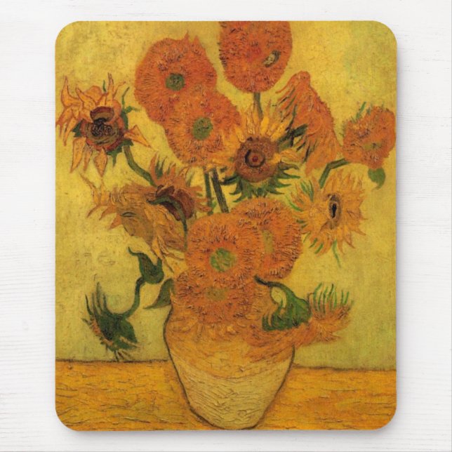 Alfombrilla De Ratón Vicente van Gogh Vase de Vida Fija con 15 girasole (Frente)