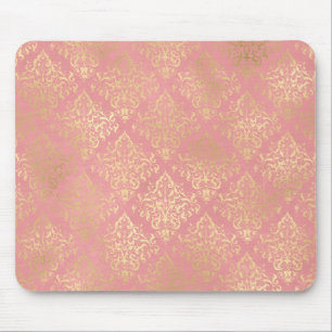 Alfombrilla De Ratón Victoriano de época dorada y rosa Damask
