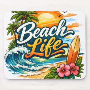 Alfombrilla De Ratón Vida de Playa – Atardecer Tropical de Surf