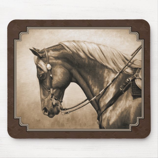 Alfombrilla De Ratón Viejo Barrio Oeste Caballo Sepia Brown (Frente)