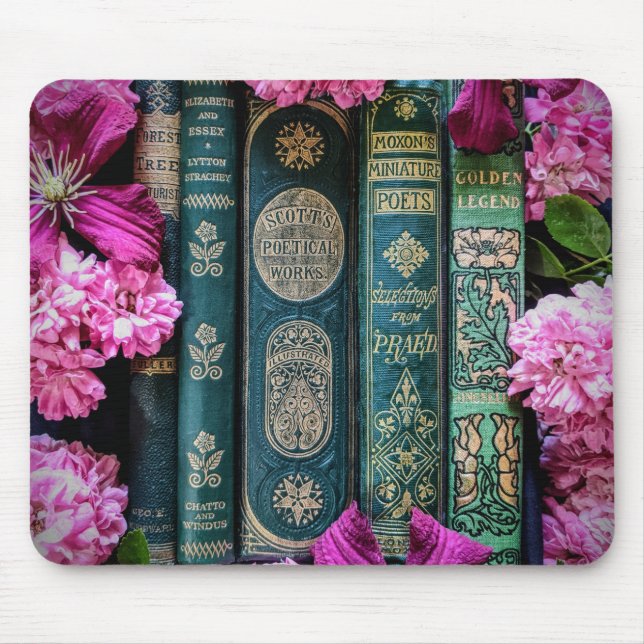 Alfombrilla De Ratón Viejos libros y viejos Rosas (Frente)