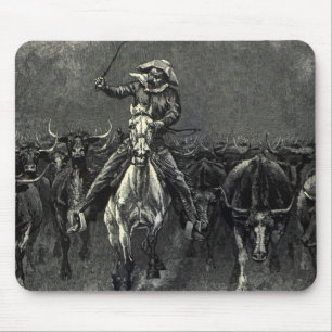 Alfombrilla De Ratón Viejos Vaqueros, Una Estampida de Frederic Remingt