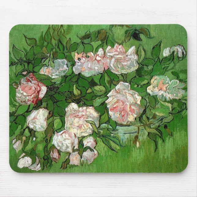 Alfombrilla De Ratón Vincent Van Gogh - Bella Artes de rosas rosadas de (Frente)