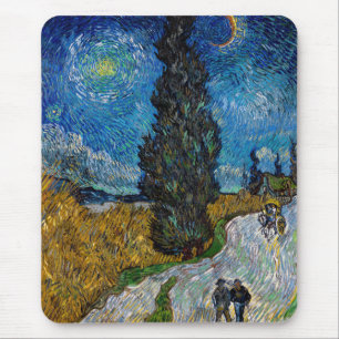 Alfombrilla De Ratón Vincent van Gogh - Camino con ciprés y estrella