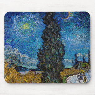 Alfombrilla De Ratón Vincent van Gogh - Camino con ciprés y estrella