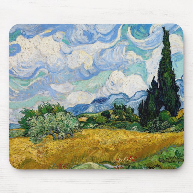 Alfombrilla De Ratón Vincent Van Gogh - Campo de trigo con cipreses (Frente)