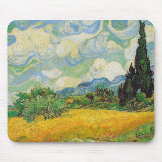 Alfombrilla De Ratón Vincent van Gogh - campo de trigo con los cipreses (Frente)