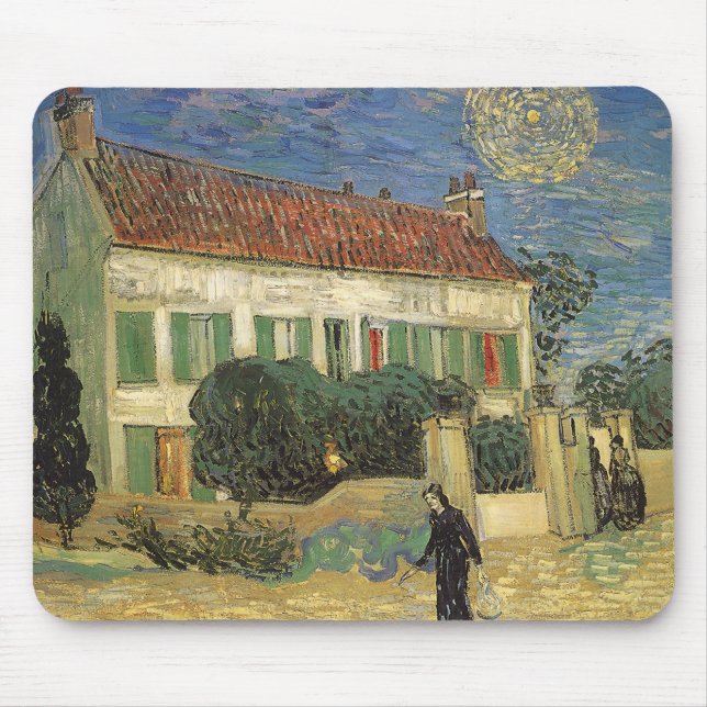 Alfombrilla De Ratón Vincent van Gogh - Casa Blanca de noche (Frente)