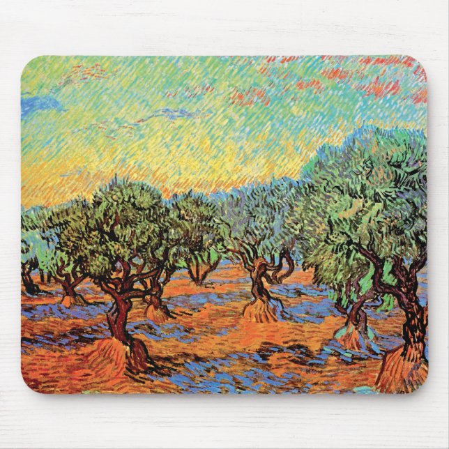 Alfombrilla De Ratón Vincent Van Gogh - Olivar con cielo Naranja (Frente)