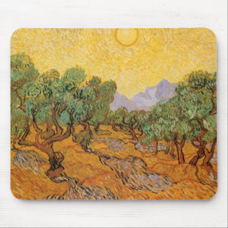 Alfombrilla De Ratón Vincent van Gogh - Olivos, cielo amarillo y sol