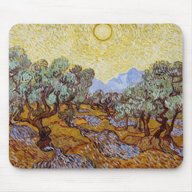 Alfombrilla De Ratón Vincent van Gogh - Olivos, cielo amarillo y sol (Frente)