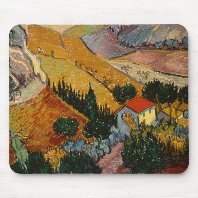 Alfombrilla De Ratón Vincent van Gogh | Paisaje con Casa y Flor (Frente)