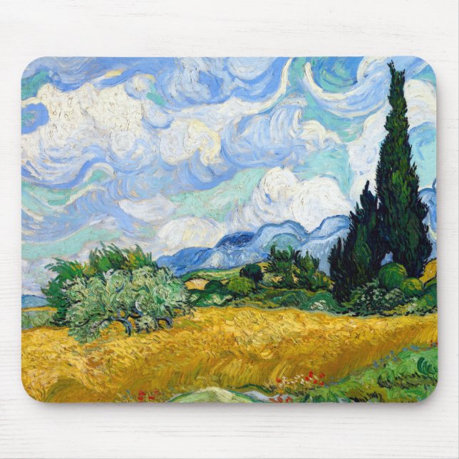 Alfombrilla De Ratón Vincent van Gogh Wheat Field con Cypreses (Frente)