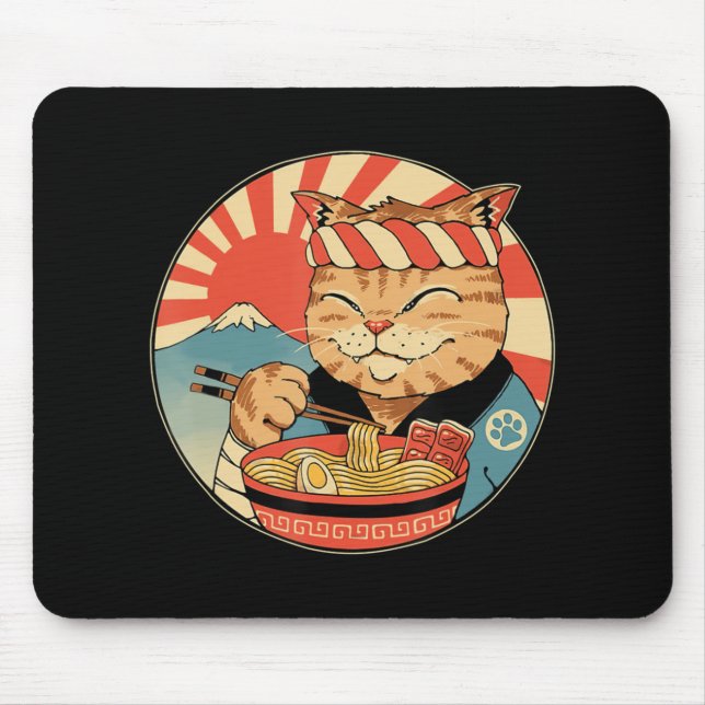 Alfombrilla De Ratón Viñeta Kawaii Ramen Cat Neko Anime Noodal Japonés (Frente)
