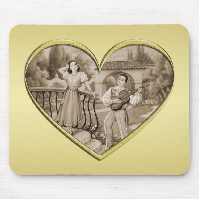 Alfombrilla De Ratón Viñeta Romance, hombre y mujer, oro (Frente)