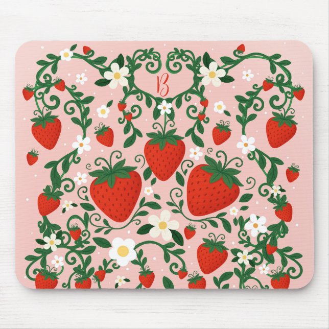 Alfombrilla De Ratón Vinos florales rosados y rojos Fresa Cubierta (Frente)