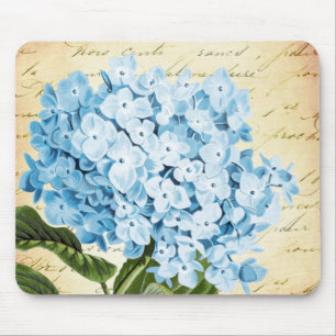 Alfombrilla De Ratón Vintage azul de la flor del Hydrangea botánico
