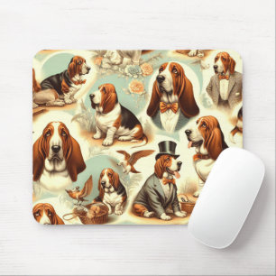 Alfombrilla De Ratón Vintage Basset Hound Seamless Ilustracion