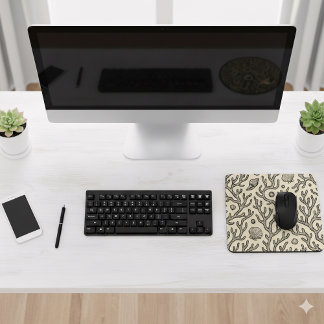 Alfombrilla De Ratón vintage beige hand drawn coral reef pattern