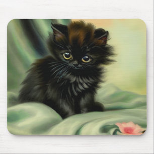 Alfombrilla De Ratón Vintage Black Kitten Ilustracion
