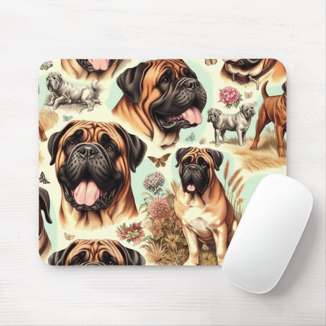 Alfombrilla De Ratón Vintage Bullmastiff Seamless (Con ratón)