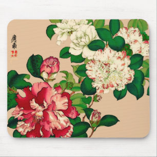 Alfombrilla De Ratón Vintage Camellias Japonesas. Rosa profundo en Beig