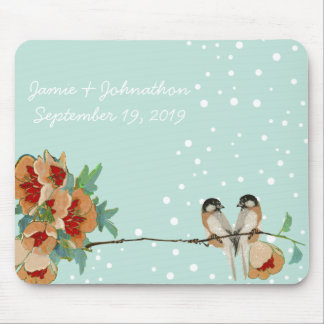 Alfombrilla De Ratón Vintage Cherry Blossom Love Bird Peach Mint