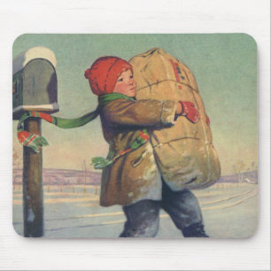 Alfombrilla De Ratón Vintage Christmas, Child with Large Package