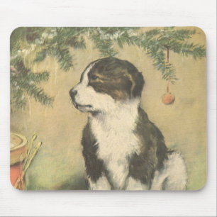 Alfombrilla De Ratón Vintage Christmas, Cute Puppy con Árbol De Navidad