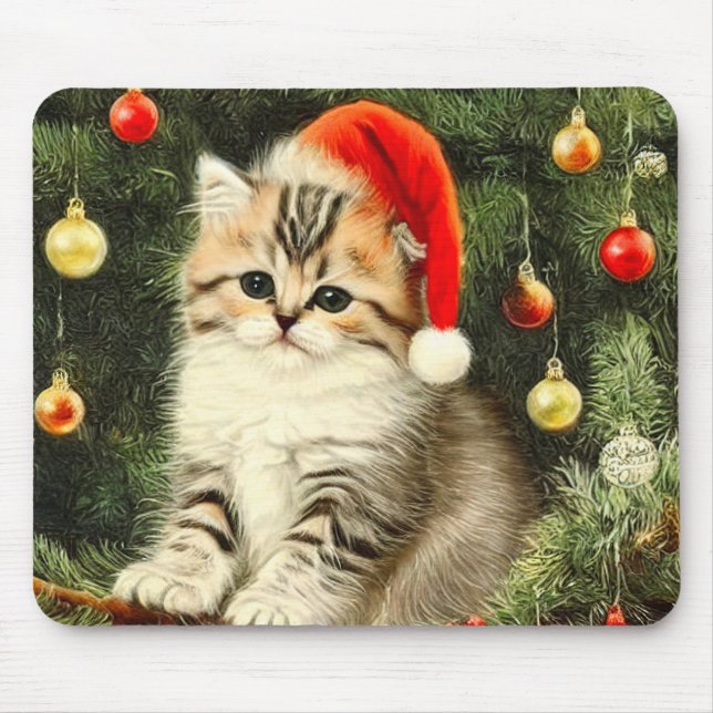 Alfombrilla De Ratón Vintage Christmas Kitten (Frente)
