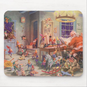 Alfombrilla De Ratón Vintage Christmas, Santa Claus con Elves Workshop